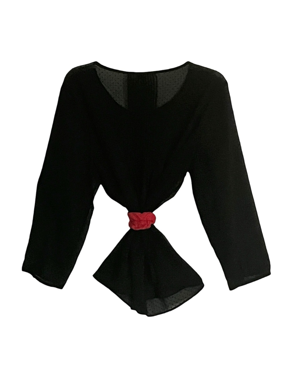 Sheer Polka Dot Black Dobby Long-Sleeve Loose Cut Layering Top - Picture 8 of 8